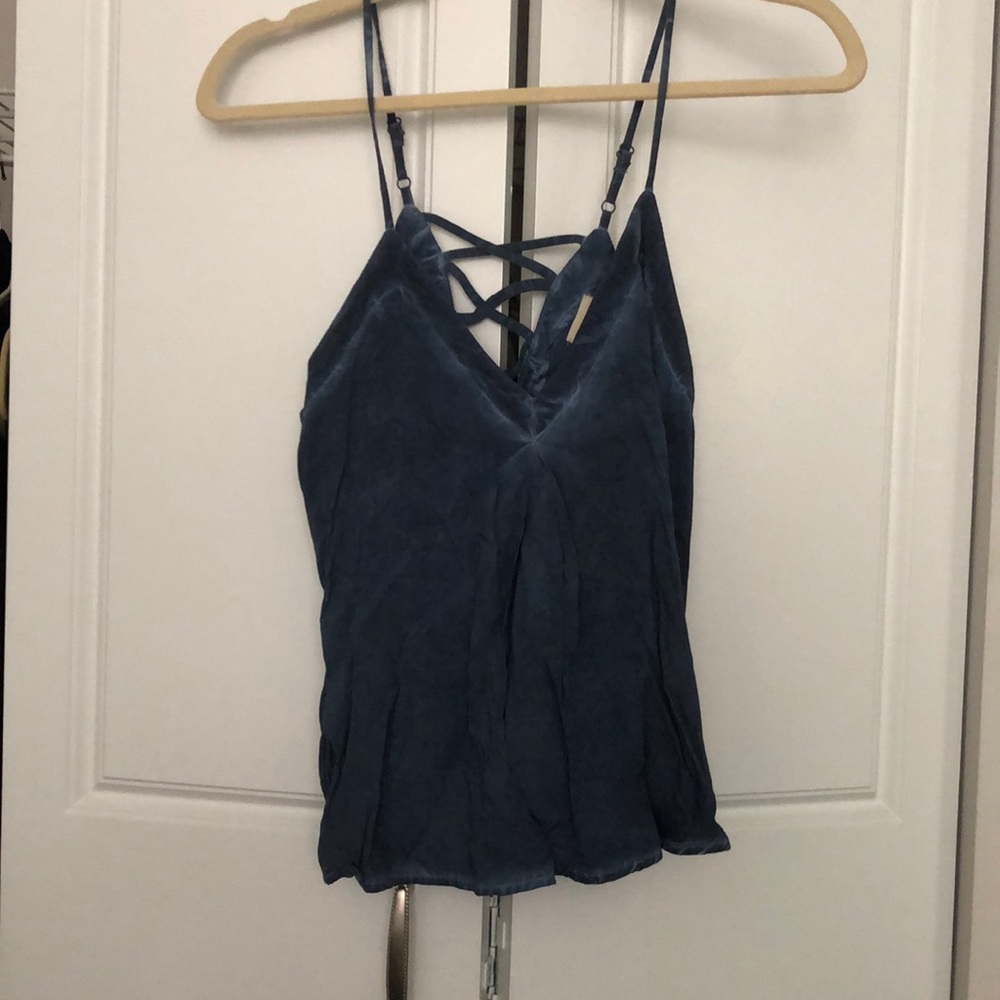 Navy slight tie dye tank with criss cross back XS